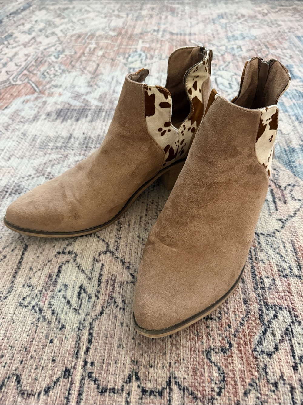 Pierre Dumas Tan Suede Ankle Boots with Cowhide Accent